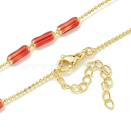 Brass Enamel Column Link Chain Necklaces, Real 18K Gold Plated, Lead Free & Cadmium Free & Nickel Free, Long-Lasting Plated, Crimson, 17.72 inch(45cm)(NJEW-H039-05G-02)