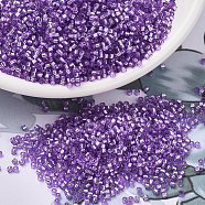 MIYUKI Delica Beads, Cylinder, Japanese Seed Beads, 11/0, (DB1343) Dyed Silver Lined Lilac, 1.3x1.6mm, Hole: 0.8mm, about 10000pcs/bag, 50g/bag(SEED-X0054-DB1343)