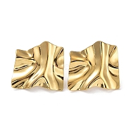 Ion Plating(IP) 304 Stainless Steel Textured Square Ear Studs for Women, Real 18K Gold Plated, 27.5x29mm(EJEW-P234-05G)