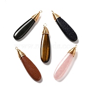 Natural & Synthetic Mixed Stone Pendants, with Real 18K Gold Plated Eco-Friendly Copper Wire, Teardrop, 41x10x6mm, Hole: 1.8mm(PALLOY-JF00893)