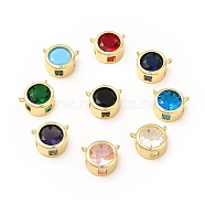 Rack Plating Brass Pave Cubic Zirconia Connector Charms, Cadmium Free & Lead Free, Real 18K Gold Plated, Flat Round Links, Mixed Color, 14x12x7mm, Hole: 1.2mm and 1.5mm(KK-E072-30G)