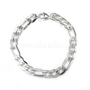 304 Stainless Steel Figaro Chain Bracelets, with Lobster Claw Clasps, Silver Color Plated, 8-1/4 inch(210mm), 8.5mm(BJEW-P064-14S)