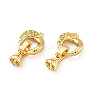 Rack Plating Brass Micro Pave Clear Cubic Zirconia Fold Over Clasps, Cadmium Free & Lead Free, Long-Lasting Plated, Curved Ring, Golden, Ring: 15x12.5x3.5mm, Clasp: 13.5x6x7mm, Hole: 1.2mm, Inner Diameter: 4mm(KK-E034-23G)