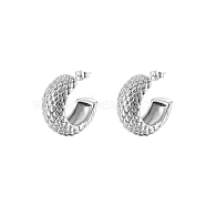Stylish Stainless Steel C-shaped Diamond Grid Earrings for Women's Daily Wear(UO3673-2)