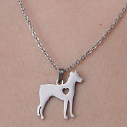 201 Stainless Steel Dog with Heart Pendant Necklace, Stainless Steel Color, 17.72 inch(45cm)(NJEW-OY001-27)