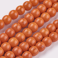 Synthetic Turquoise Beads Strands, Dyed, Round, Orange Red, 6mm, Hole: 1.2mm, about 67pcs/strand, 15.75 inch(TURQ-G106-6mm-02G)