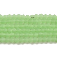 Imitation Jade Frosted Glass Bead Strands, Faceted, Bicone, Light Green, 2.9~3.3x2.5mm, Hole: 0.7mm, about 145~150pcs/strand, 16.34~16.54 inch(41.5~42cm)(EGLA-A039-J2mm-MD01)