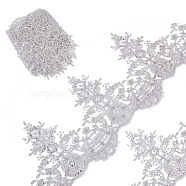 Sparkle Embroidery Flower Polyester Lace Trim, with Plastic Beads, for Costume Decoration, Silver, 9-1/8 inch(230mm)(OCOR-GF0002-44A)