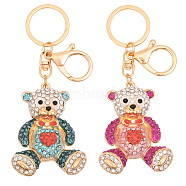 2Pcs 2 Colors Cartoon Heart Bear Rhinestone Pendant Keychain, with Alloy Findings, for Woman Bag Car Ornaments, Mixed Color, 12.5cm, 1pc/color(KEYC-CA0001-47)