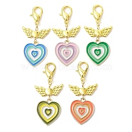 Alloy Enamel Pendant Decoration, with Alloy Clasp, Heart and Wings, Mixed Color, 49mm(HJEW-JM01461)