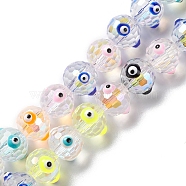 Transparent Evil Eye Glass Beads Strands, with Enamel, Faceted, Round, Mixed Color, 10.5~11x9mm, Hole: 1.6mm, about 40pcs/strand, 13.86''~14.06''(35.2~35.7cm)(LAMP-K037-04A)