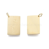 Ion Plating(IP) 304 Stainless Steel Pendants, with Jump Ring, Rectangle with Word I Love You, Real 14K Gold Plated, 18.5x12x1mm, Jump Ring: 5x1mm, Inner Diameter: 3mm(STAS-T060-17G)