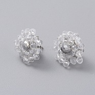 Stud Earrings, with Glass Beads and 304 Stainless Steel Stud Earring Findings, Flower, Clear, 20~21mm, Pin: 0.8mm(EJEW-JE03769-01)
