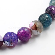 Dyed Natural Fire Crackle Agate Faceted Round Bead Strands, Colorful, 14mm, Hole: 1mm, about 29pcs/strand, 15.7 inch(G-O038-24E)