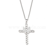 Brass Micro Pave Clear Zirconia Cross Pendant Necklaces, 201 Stainless Steel Chains Necklaces, Stainless Steel Color, 23.62 inch(60cm), Crass: 35.5x25mm(NJEW-M211-05B-P)