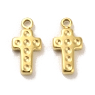 304 Stainless Steel Charms, Cross Charms, Real 14K Gold Plated, 12x6x1.8mm, Hole: 1.2mm(STAS-L022-139G)