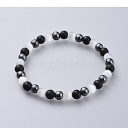 Cat Eye Stretch Bracelets, with Natural Black Agate(Dyed) Beads and Non-Magnetic Synthetic Hematite Beads, White, 2-1/4 inch(5.7cm)(X-BJEW-JB04591-01)