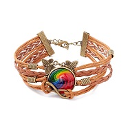 Rainbow Pride Bracelet, Vortex Pattern Flat Round & Butterfly Links Multi-strand Bracelet for Men Women, Chocolate, Other Pattern, 7-1/4 inch(18.5cm)(BJEW-F426-01D)