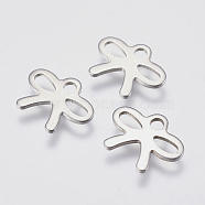 201 Stainless Steel Charms, Bowknot, Stainless Steel Color, 10x13x0.8mm, Hole: 2mm(STAS-P225-019P)