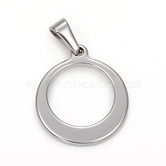 304 Stainless Steel Pendants, Round Ring, Stainless Steel Color, 23.5x20.5x1.5mm, Hole: 3x6.5mm(STAS-I136-02A)