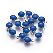304 Stainless Steel Enamel Charms, Enamelled Sequins, Flat Round, Stainless Steel Color, Dark Blue, 13.5x10x3.5~4mm, Hole: 1.4mm(STAS-O122-D-02P)