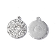304 Stainless Steel Pendants, Textured, Flat Round with Sun Charm, Stainless Steel Color, 17.5x15x2mm, Hole: 1mm(STAS-C066-08P)