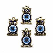 Alloy Pendants, with Resin and Rhinestone, Cadmium Free & Lead Free, Owl, Antique Bronze, 30x18x5.5mm, Hole: 1.8mm(PALLOY-N155-103-RS)