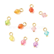 Faceted Transparent Acrylic Charms, with Golden Tone Iron Findings, Bicone, Mixed Color, 11~11.5x5.5mm, Hole: 2.6mm(PALLOY-JF01601-01)