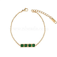 Rectangle Cubic Zirconia Link Bracelets, with Golden Stainless Steel Cable Chains, Green, no size(HU1791-4)
