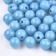 Plastic Beads, Round, Deep Sky Blue, 9.5mm, Hole: 2.5mm, about 1100pcs/500g(KY-Q051-01A-01)