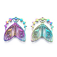 Ion Plating(IP) 304 Stainless Steel Pendants, Laser Cut, Moon Phase with Moth Charm, Rainbow Color, 30x26x1.5mm, Hole: 1.5mm(STAS-T063-212M)