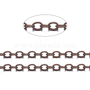 Brass Cable Chains, Soldered, with Spool, Oval, Cadmium Free & Nickel Free & Lead Free, Long-Lasting Plated, Red Copper, 2x1.5x0.35mm(X-CHC-034Y-R-NF)