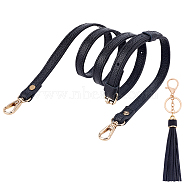 CHGCRAFT Cowhide Leather Cord Bag Handles, with PU Leather Tassel Keychains, Alloy and Iron Clasps, for Bag Straps Replacement Accessories, Black, 18.3~120cm, 1pc/style(FIND-CA0004-14)