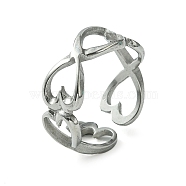 304 Stainless Steel Open Cuff Ring, Hollow Infinity Heart, Stainless Steel Color, US Size 6 1/2(16.9mm)(RJEW-L110-008P)