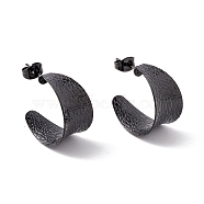 Ion Plating(IP) 304 Stainless Steel Chunky C-shape Stud Earrings, Half Hoop Earrings for Women, Electrophoresis Black, 21x12mm, Pin: 0.7mm(EJEW-P198-12EB)