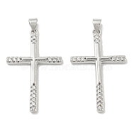 Rack Plating Brass Micro Pave Cubic Zirconia Pendants, Long-Lasting Plated, Lead Free & Cadmium Free, Cross Charms, Religion, Platinum, 35x22x3mm, Hole: 5x3mm(KK-F869-07P)