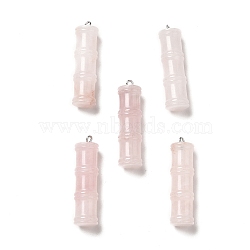 Natural Rose Quartz Pendants, Bamboo Stick Charms, with Stainless Steel Color Tone 304 Stainless Steel Loops, 45x12.5mm, Hole: 2mm(G-I340-A15)