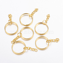 Iron Split Key Rings, with Curb Chains, Keychain Clasp Findings, Golden, 25x2mm(X-IFIN-H047-G)