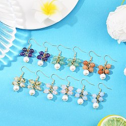 6 Pairs Natural Gemstone Dangle Earrings, Cluster Earrings, Golden, 41mm(EJEW-JE06622)