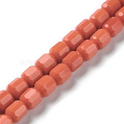 Opaque Glass Beads Strands, Faceted Barrel, Dark Salmon, 6.5~7x6mm, Hole: 1mm, about 78pcs/strand, 20.28~21.65 inch(51.5~55cm)(GLAA-G112-03O)