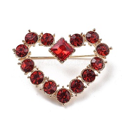 Heart Alloy Rhinestone Brooch Pins, Ruby, 39.5x48mm(JEWB-Z034-07G)