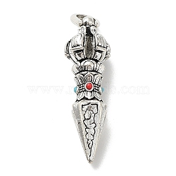 Alloy Pendants, Vajra peg, Antique Silver, 42x12.5x12mm, Hole: 5x6mm(PALLOY-Q448-08AS)