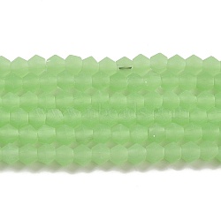 Imitation Jade Frosted Glass Bead Strands, Faceted, Bicone, Light Green, 2.9~3.3x2.5mm, Hole: 0.7mm, about 145~150pcs/strand, 16.34~16.54 inch(41.5~42cm)(EGLA-A039-J2mm-MD01)