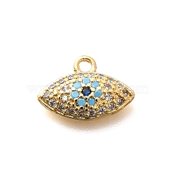 Brass Micro Pave Cubic Zirconia Charms, Real 18K Gold Plated, Eye, Clear, 9x12.5x3mm, Hole: 1.4mm(KK-G519-09G-01)