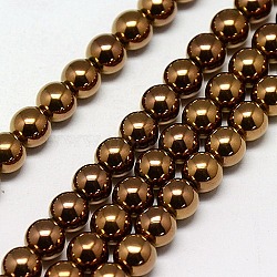 Electroplate Non-magnetic Synthetic Hematite Beads Strands, Round, Grade AAAA, Copper Plated, 3mm, Hole: 1mm, about 127pcs/strand, 16 inch(X-G-J169A-3mm-01)