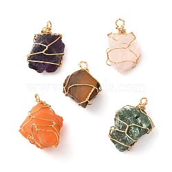 Rough Raw Natural Mixed Stone Pendants, with Real 18K Gold Plated Eco-Friendly Copper Findings, Nuggets, 24~30x17~21x12~16mm, Hole: 1.8~3mm(PALLOY-JF00848)