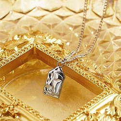 Abstract Human Face Stainless Steel Pendant Necklace with Cuban Link Chains, Stainless Steel Color, 15.75 inch(40cm)(RZ5851-2)