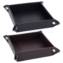 Gorgecraft 2Pcs 2 Colors PU Leather Cosmetic Keychain Storage Plates, Jewelry Tray, with Iron Snap Buttons, Square, Mixed Color, Finished Product: 192x192x14mm, 1pc/color(DJEW-GF0001-53)