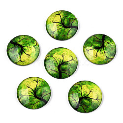 Half Round/Dome Tree Pattern Glass Flatback Cabochons for DIY Projects, Green Yellow, 25x6mm.(GGLA-Q037-25mm-M28-06)