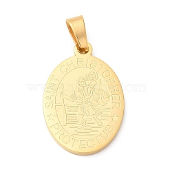 Vacuum Plating 304 Stainless Steel Pendants, Oval with Saint Christopher Charm, Golden, 27x18x2mm, Hole: 7.5x4mm(STAS-E195-01G)